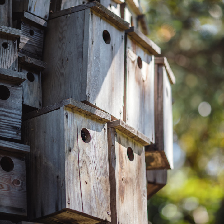 nichoirs gris superposés